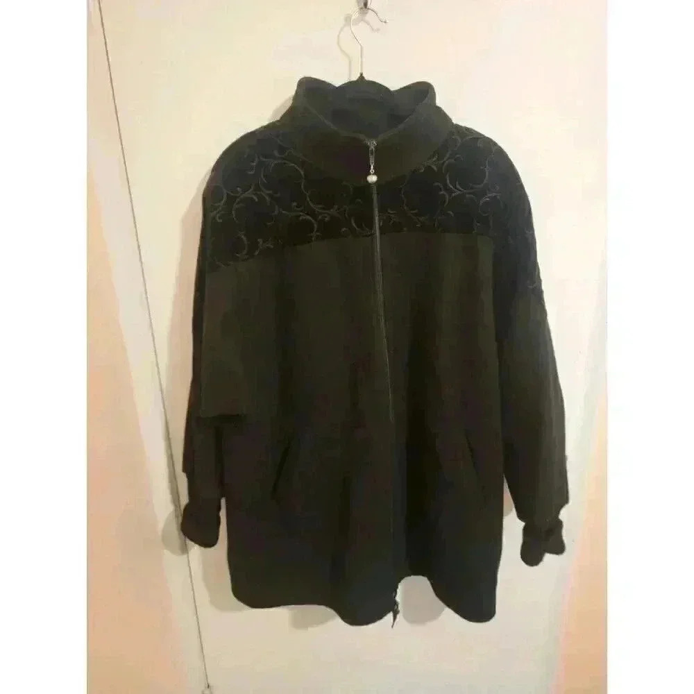 Lady Suzette Wool Blend Coat Womens XL MadeInUSA Embroidered Vintage 80S 90s